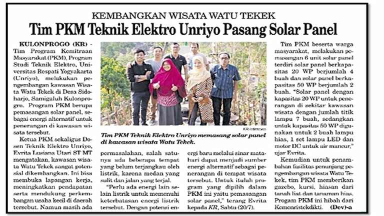 Kembangkan Wisata Watu Tekek, Tim PKM Teknik Elektro Pasang Solar Panel